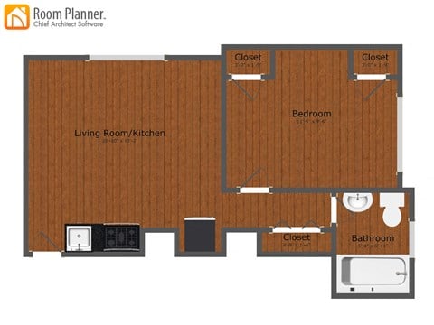 Floor plan for 1 bed, 1 bath, 900 sqft